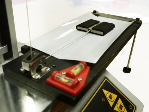 Close-up of COF test sled and table in use