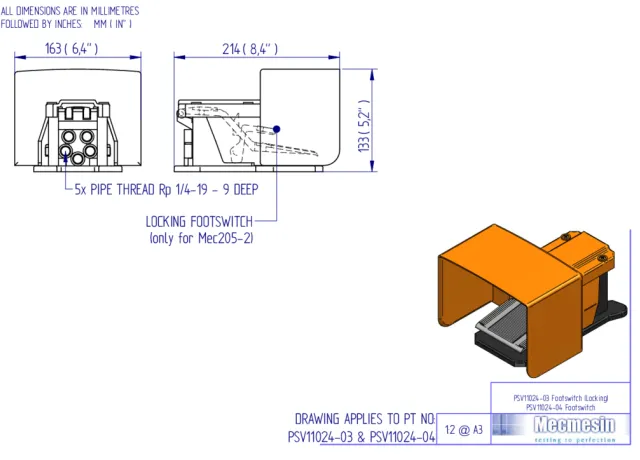 Mec205-1 and Mec205-2 pneumatic footswitch